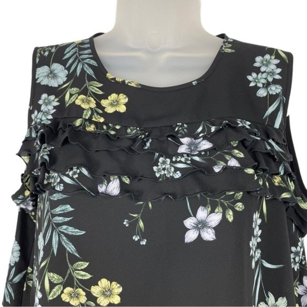 Karl Lagerfeld Top Floral Sleeveless Blouse Ruffle Size M